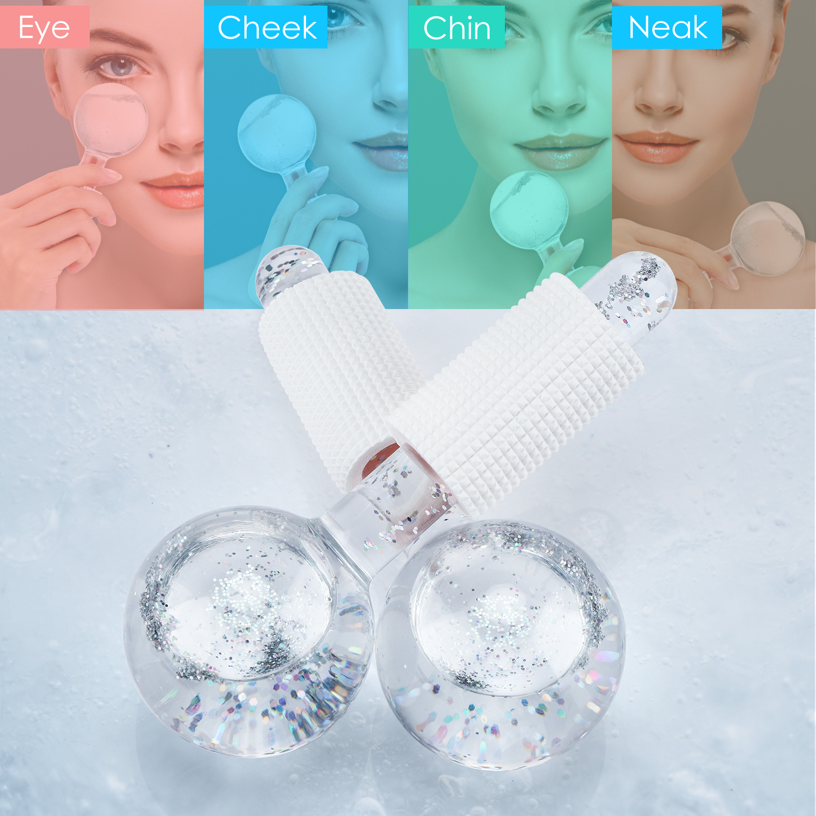 Face Massager 1 Pair Globes Cooling Roller Ball for Face Eye Massage Beauty Ice Hockey Energy Crystal Ball Water Wave Skin Care Device 230808