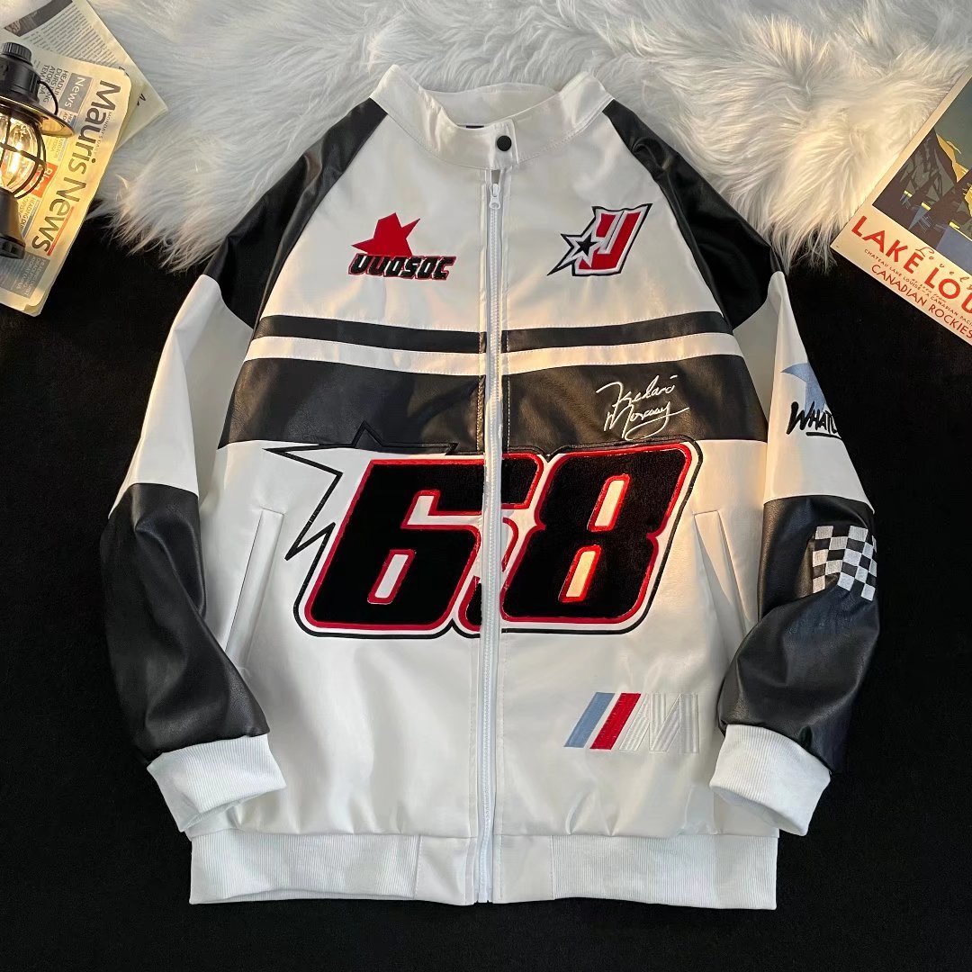 Mens Jackets Hip Hop American PU Leather Jacket Men Patchwork Letter Embroidery Motorcycle Biker Coats Unisex Bomber Flocking Clothes 230809