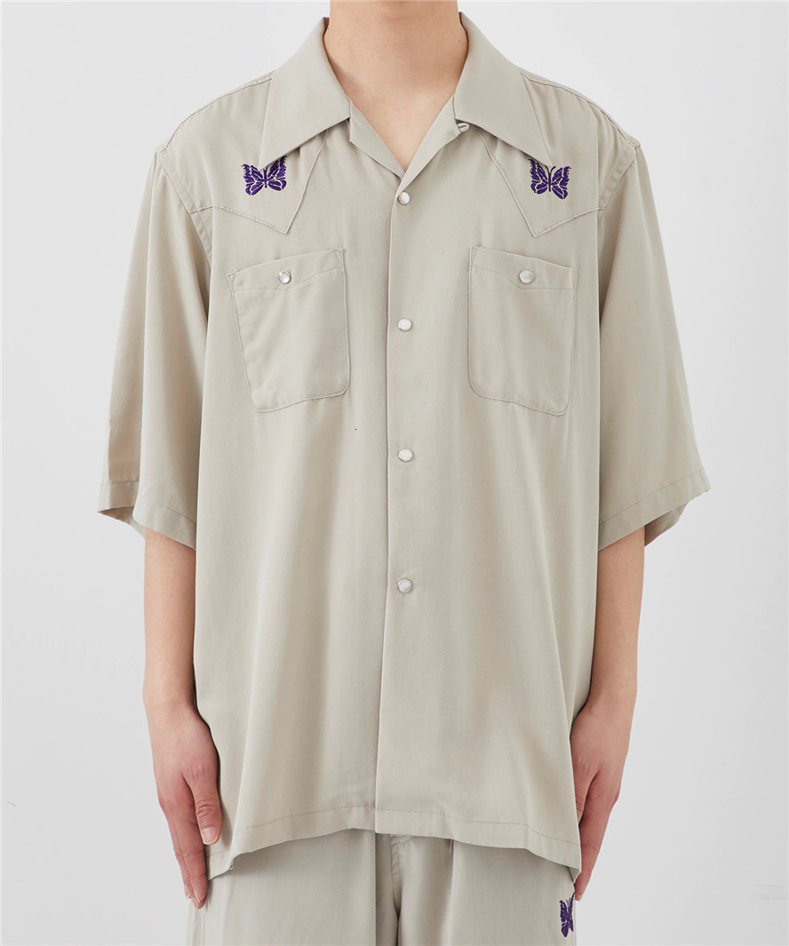 Men's Dress Shirts Needles Shirt Men Women Embroidered Butterfly 1 1 Needles AWGE Pockets Shirts Loose Fit Casual Button Blouse 230808