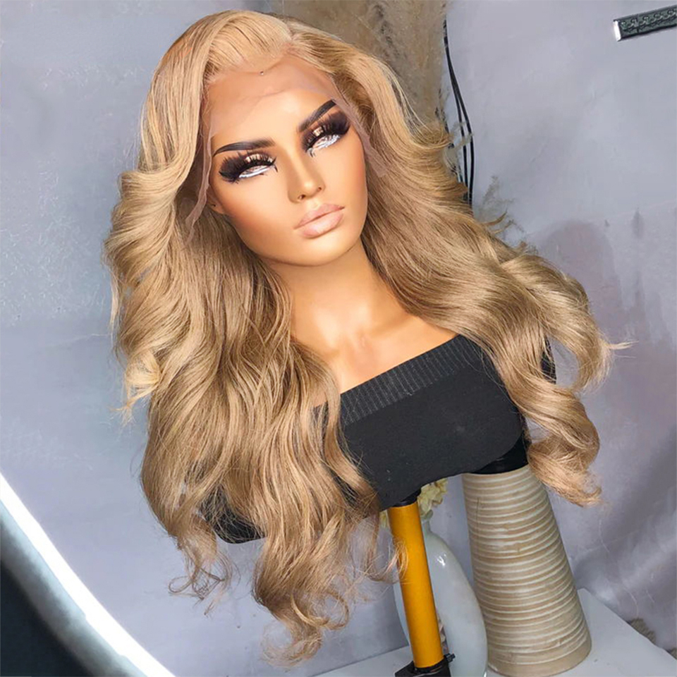 Brazilian Full Light Ash Blonde Colored Glueless13x4 Lace Frontal Wig Body Wave Honey Blonde Synthetic Lace Closure Wig For Women