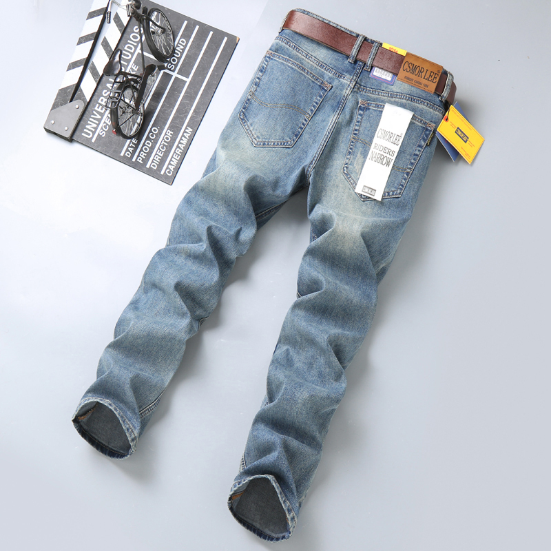 Mens Jeans Spring Autumn Vintage Blue Solid Color Elastic Classic Men Slim Fashion Denim Trousers Male 2840 230809