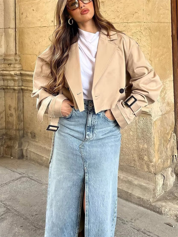 Womens Jackets Woman Elegant Khaki Loose Short Trench Coat Spring Female Fashion Solid Crop Ladies High Street Oversized Outwear 230808