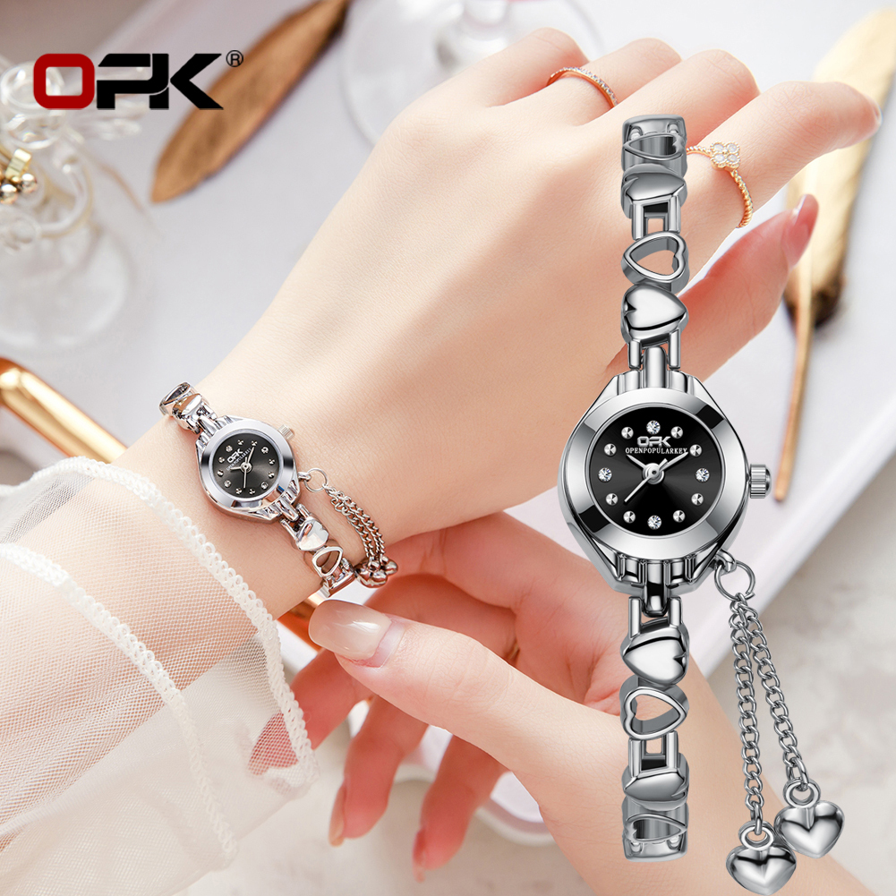 Other Watches OPK Fashion Women's Original Quartz Bracelet Watch Diamond Clock Round Dial Stainless Steel Love Waterproof 230809