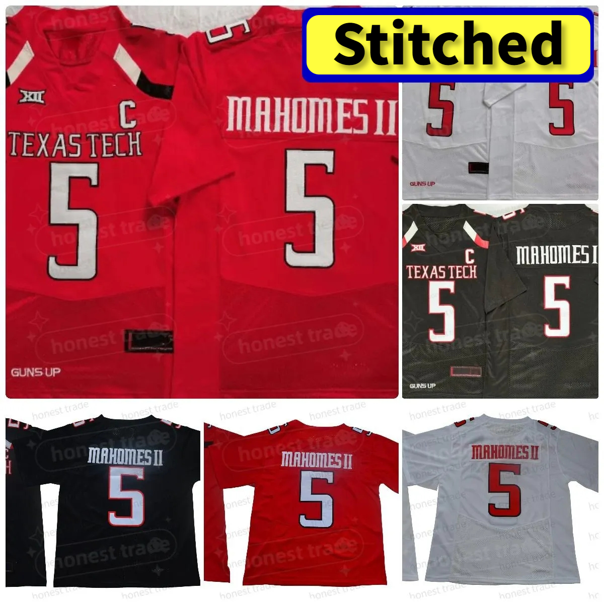 Texas Tech Red Football Jersey 5 Patrick Mahomes II Black White College University Jerseys Fan Gift Mens Size S-XXXL
