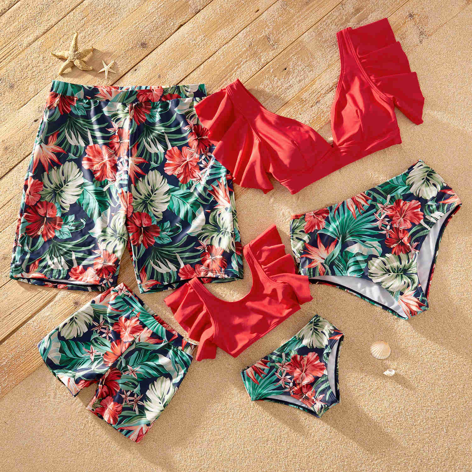 Family Matching Outfits New Summer Family Matching Outfits Ruffle-Sleeve Floral Print Swimsuits Mom Girl Boys Swimwear For Beach R230810