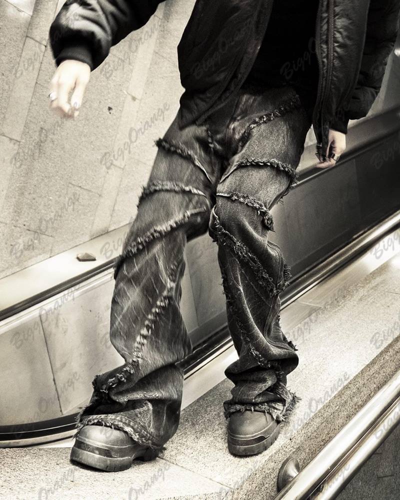 Men's Jeans Make Old Y2k Punk Oversize Pants Black Jeans Men Clothing Spider Web West Cargo Loose Y 2k Vintage Men's Wide 230809