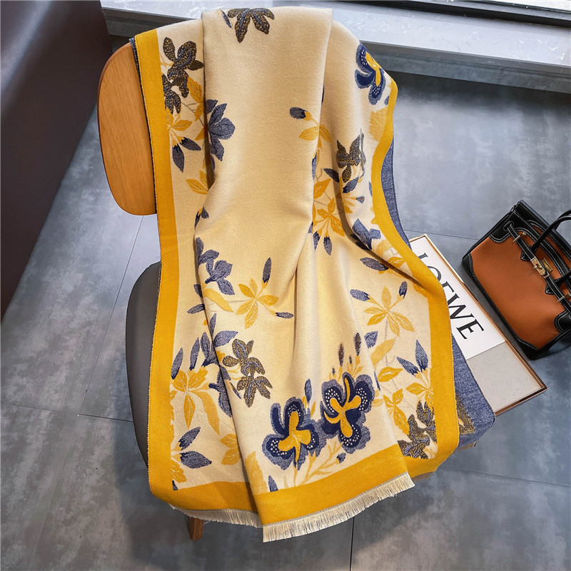 Scarves Thick Blanket Winter Warm Scarf for Women Fashion Floral Print Cashmere Shawl Wraps Pashmina Scarf Stoles Bufanda Female 230810