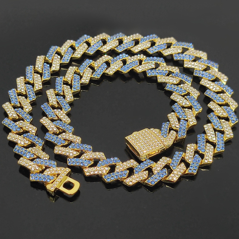 Elegant Men's Diamond-Inspired Bracelet - 15mm Gold/Silver Chain with Shiny Stones