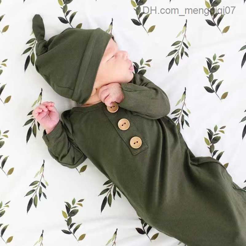 Pajamas Baby Summer Sleep Bag Soft Bamboo Fiber Long Sleeve Baby Sleep Bag with Hat Solid Baby Sleep Bag for Children Z230811