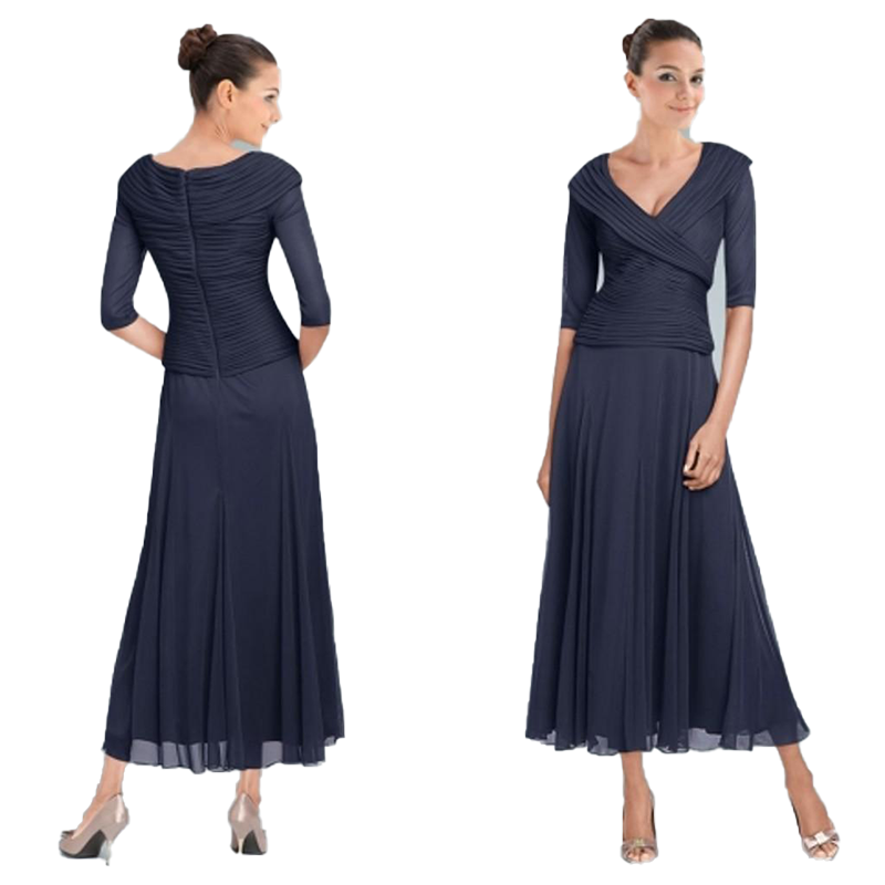 Navy Blue Chiffon MOTHER Of The Bride Dresses Elegant High Quality Chiffon Wedding Guest Party Gown