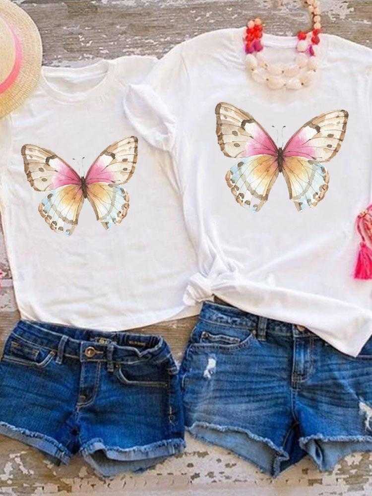 Family Matching Outfits Tee Family Matching Outfits Butterfly Trend New 90s Graphic T-shirt Women Girls Boys Kid Child Summer Mom Mama Clothes Clothin