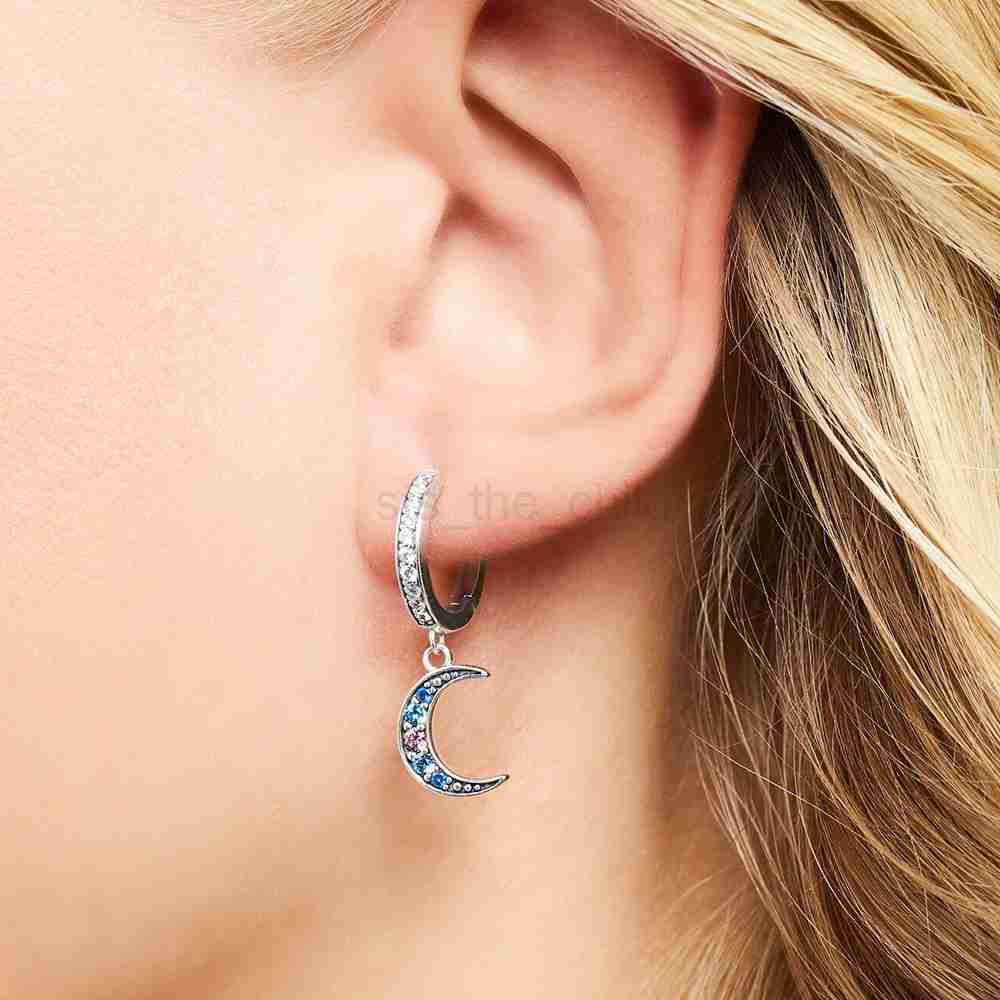 Charm Royalty Star Moon Hinged Hoop Bohemia Fine Jewerly For Women Lucky Gift In 925 Sterling Silver