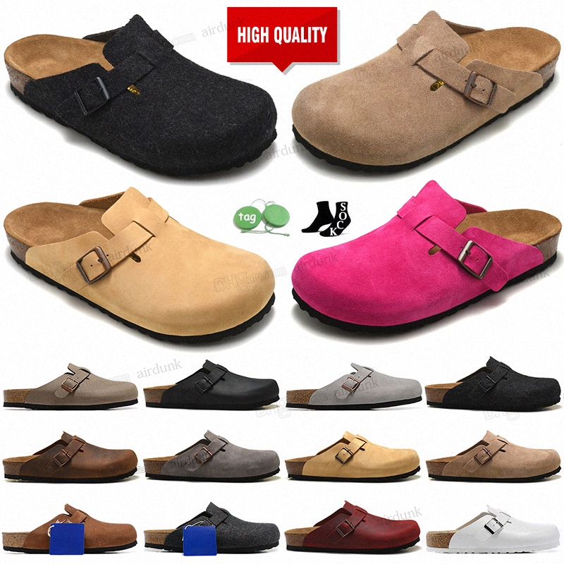 Zoccolo Di Boston Di Alta Qualità Morbido Coglione In Pelle Scamosciata Pannelli In Pelle Sandali Sandali Taupe Black Mocha Mink Da Donna Uomo Sfugg-image