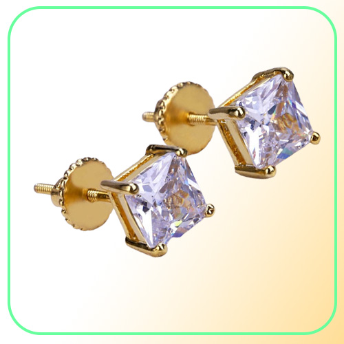 Mens Hip Hop Stud Earrings Jewelry High Quality Fashion Gold Silver Square Simulated Diamond Earring 6mm