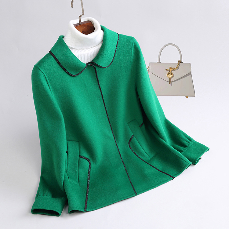 OC462M79# Autumn and Winter Jacket Women Wool Coat Women's Short Style Double-sided Cashmere Contrast Edging Customization