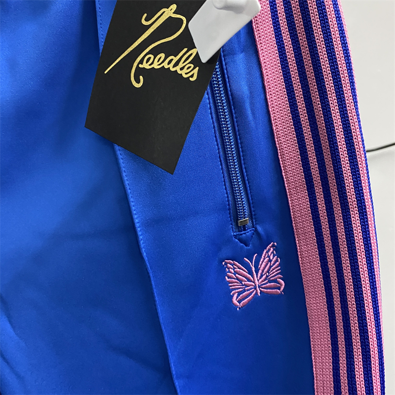 Mens Pants Blue Needles Sweatpants Men Women Quality Pink Stripe Butterfly Track Narrow AWGE Trousers 230809
