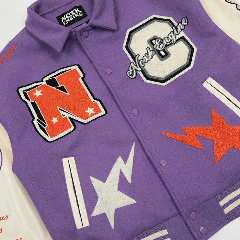 Mens Jackets Men PU Leather Sleeve Varsity Couple High Street Letter Embroidery Color Matching Loose Casual Purple Baseball Outwear 230809