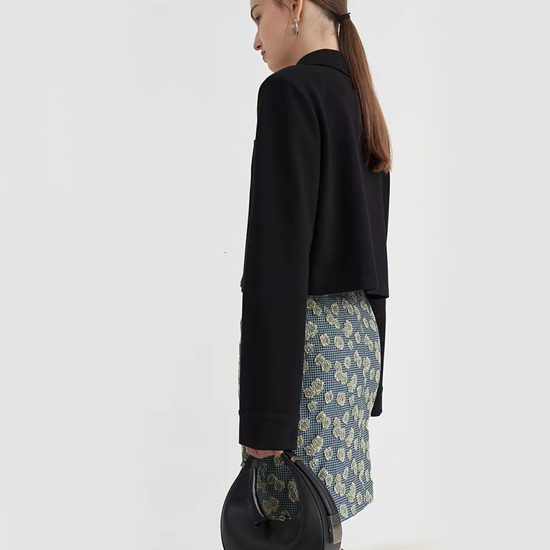 Women's Jacket Black Crop Jackets Y2K Korean Fashion Chic Turndown Collar Long Sleeve All Match Cardigan Autumn Casual Zipper Outerwear 230809