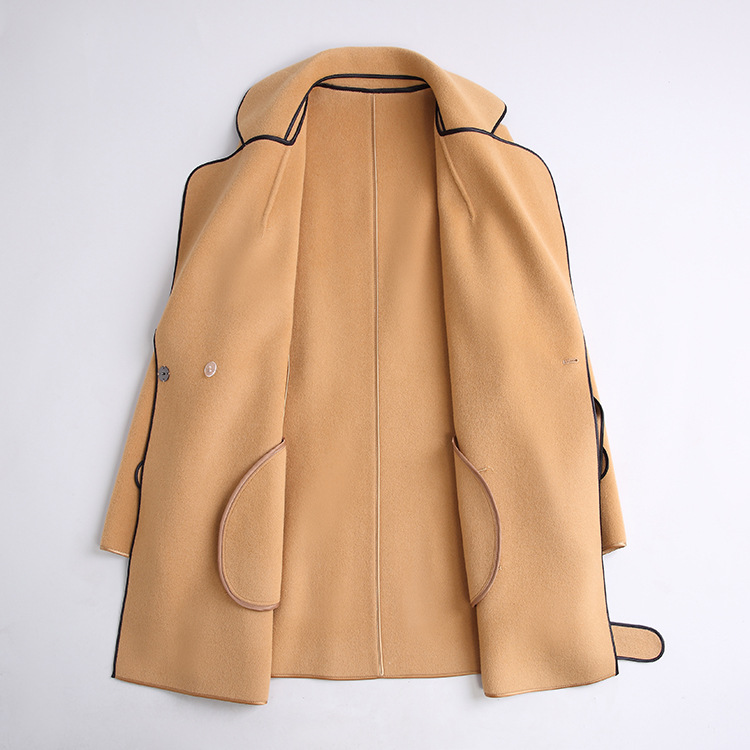 OC440m20# Women's Wrap Coat Winter Commuting Attire Double-sided Cashmere Coat with Medium Length Contrasting Wool