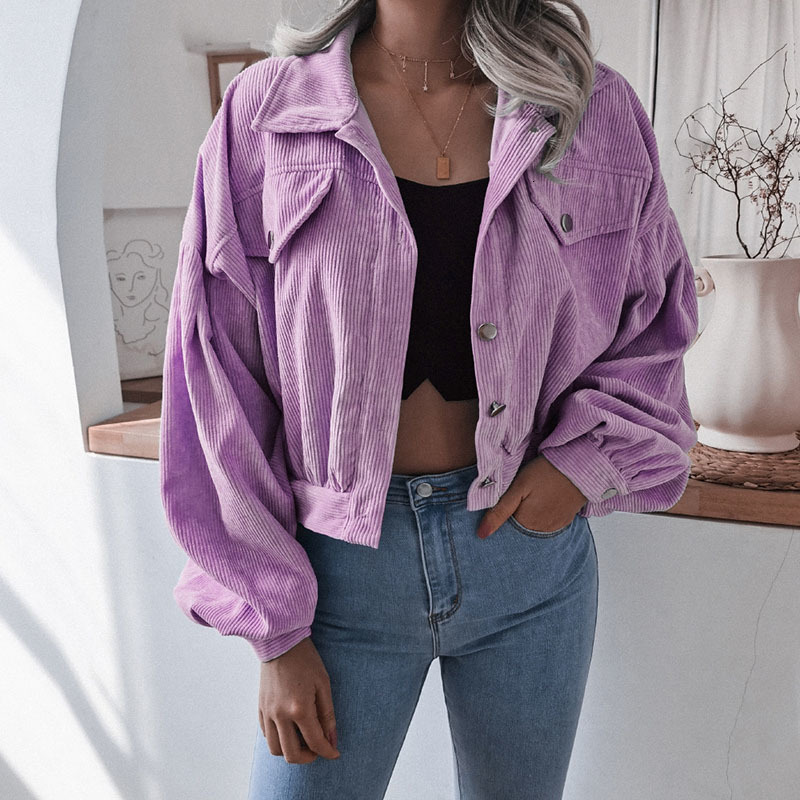 Womens Jackets Fashion Women Corduroy Lantern Long Sleeves Lapel BF Style Jacket Fall Winter Elegant Solid Color Loose Casual Short 230810