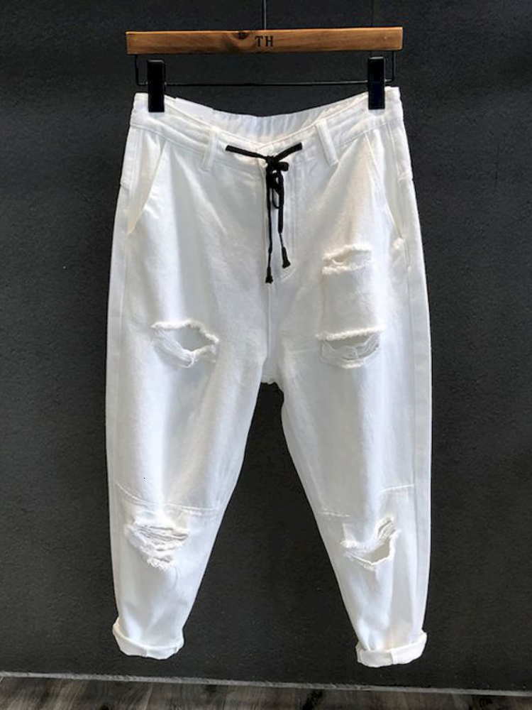 Mens Jeans Holes Men And Women Summer High Waist Thin Color Loose Straight Denim Anklelength Harem Pants 230810