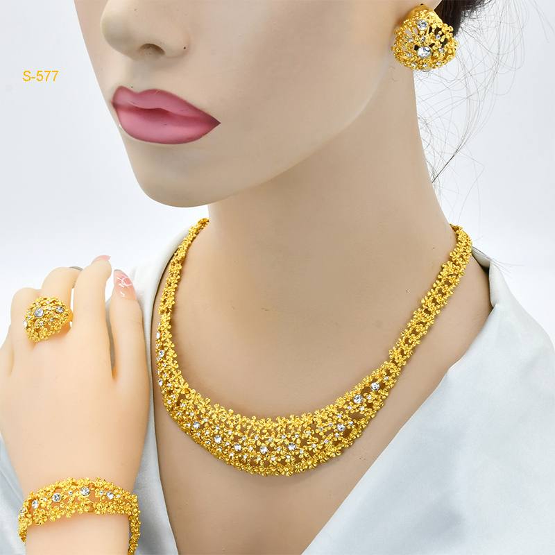 Wedding Jewelry Sets ANIID Dubai Arab Gold Color For Women African Party Gifts Ethiopia Necklace and Earrings Ring 230809