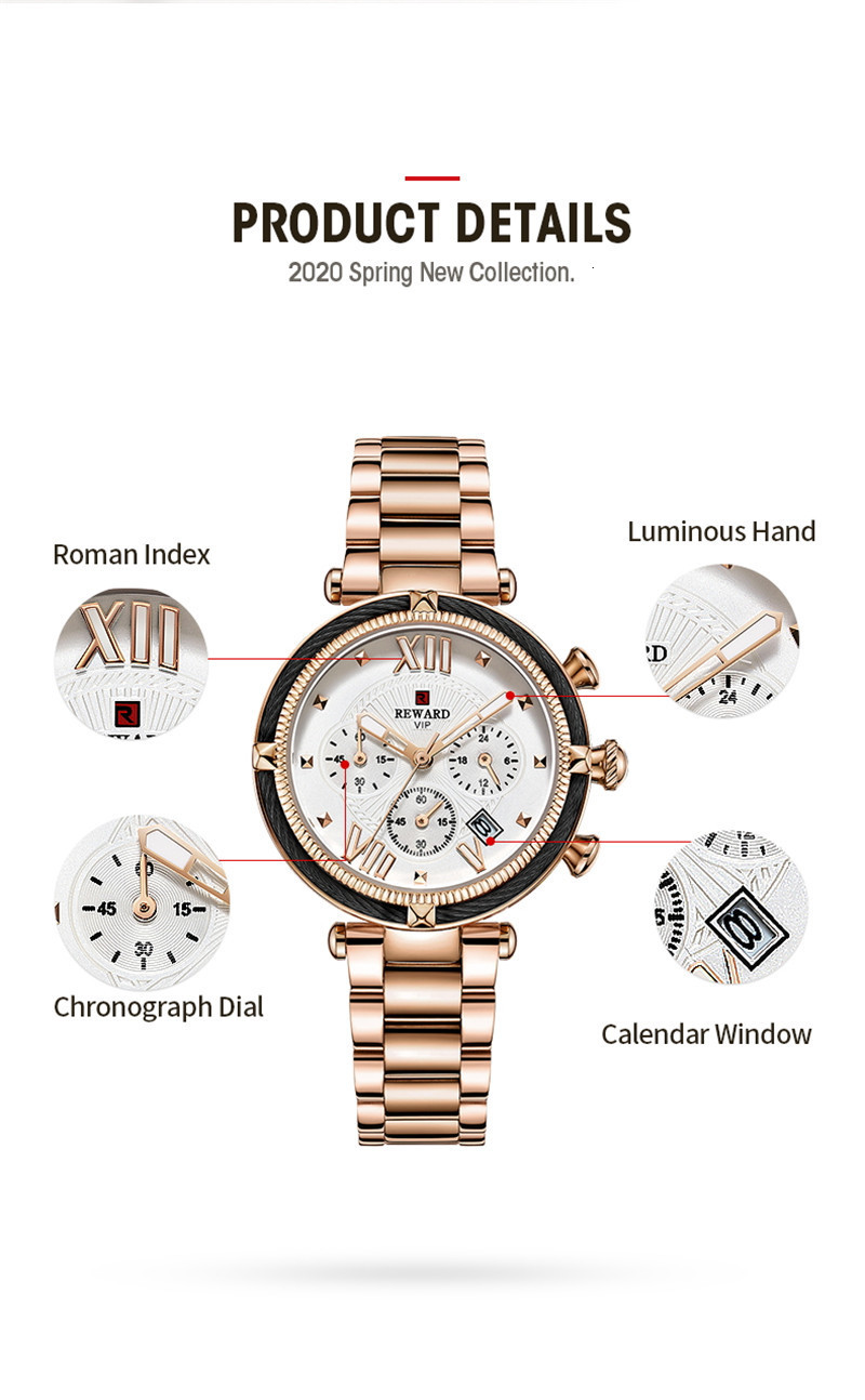 Other Watches REWARD Gold Watch Women Ladies 3 ATM Waterproof Steel Women's Bracelet Female Clock Relogio Feminino 230809