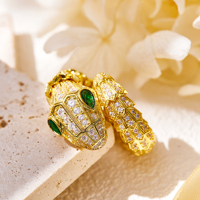 Wedding Rings High Quality Open Ring Big Size Snake Shaped Full Zircon Fashion Charm Banquet For Women Birthday Christmas Gifts 230810