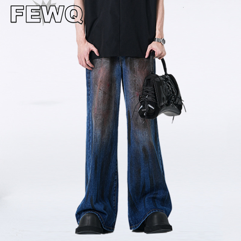 Mens Jeans FEWQ Bell Bottom Y2k Vintage Gradient Color Male Denim Pant High Street Straight Trousers Hip Hop Summer 24B2693 230809