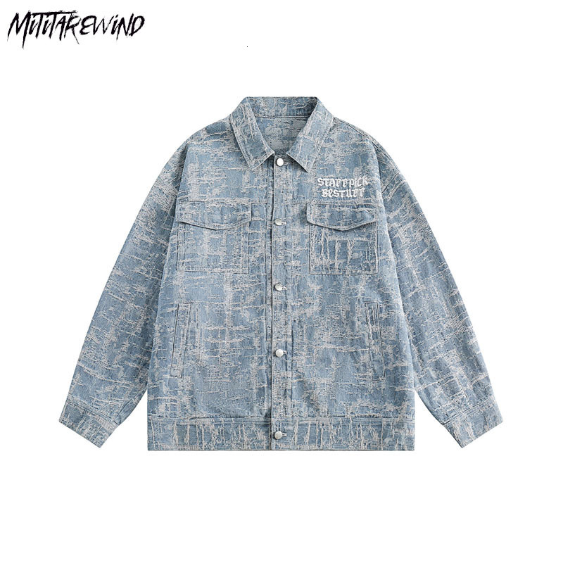 Mens Jackets American Washed Vintage Denim Couple Streetwear Casual Autumn Winter Pocket Turn Down Collar Graphic Loose 230810
