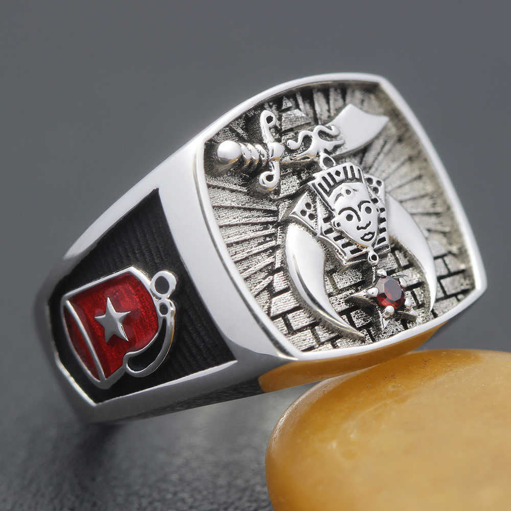 Band Rings Antique Shriners Masons Masonic Gems Stone 925 Sterling Silver Ring