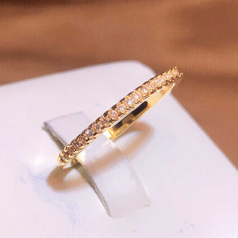 Band Rings New Creative Single Row Zircon Yellow Gold Ring Full Of Crystal Zircon Ring Micro Diamond Ring Couple Ring Party Birthday Gift