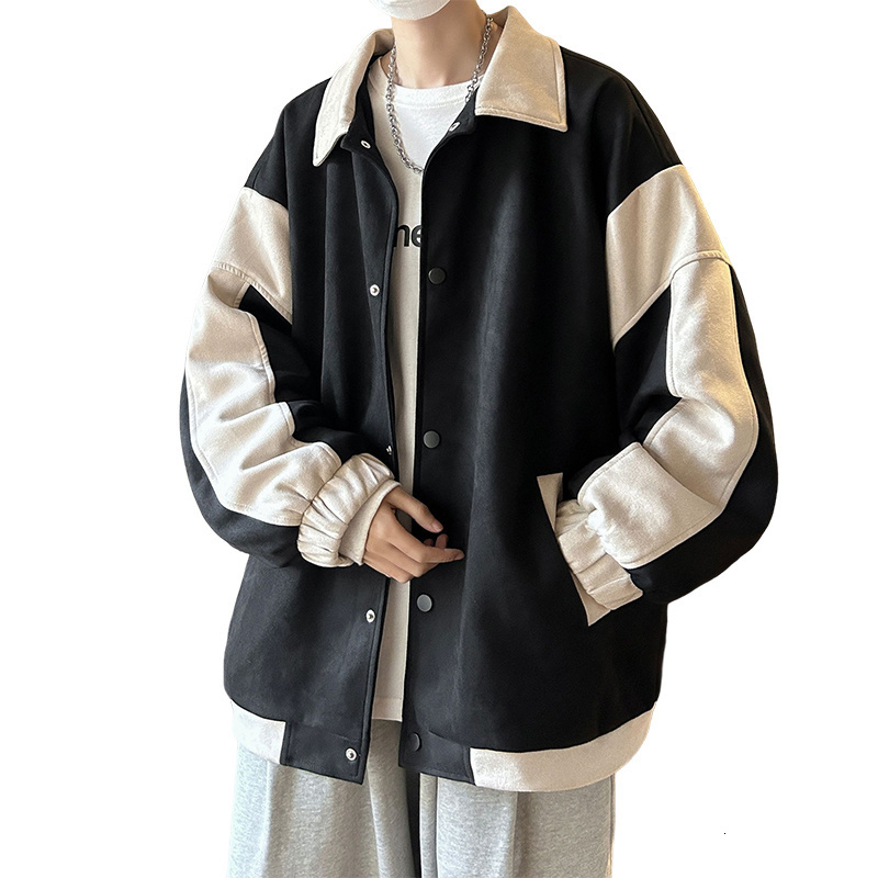 Mens Jackets Autumn Suede Jacket Men Fashion Oversized Baseball Uniform Streetwear Hip Hop Loose Bomber Short Coat 230810