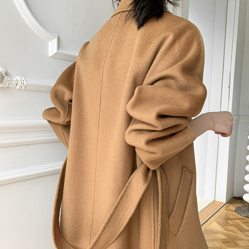 0C448m73 Autumn and Winter Women's Wool and Blends Double Sided Cashmere Coat Medium Long Double Breasted Wool