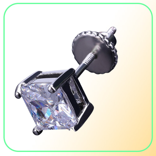 Mens Hip Hop Stud Earrings Jewelry High Quality Fashion Gold Silver Square Simulated Diamond Earring 6mm