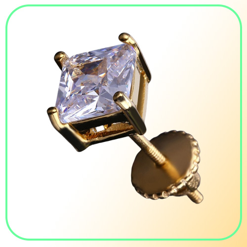 Mens Hip Hop Stud Earrings Jewelry High Quality Fashion Gold Silver Square Simulated Diamond Earring 6mm