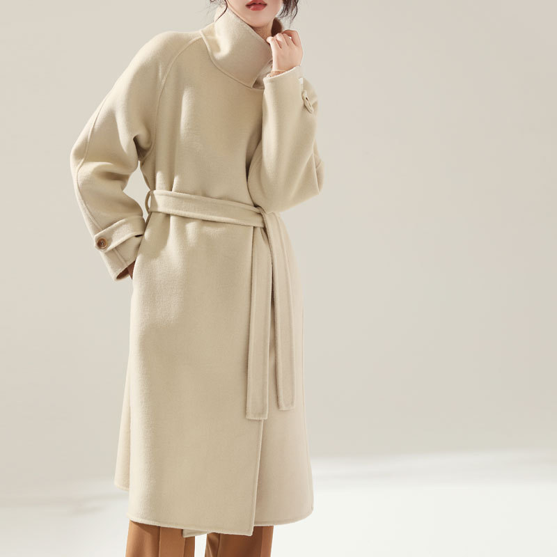 0C43M703 Autumn and Winter Women's Coat Double sided Cashmere Loose Coat Medium length Single breasted Thick Wool