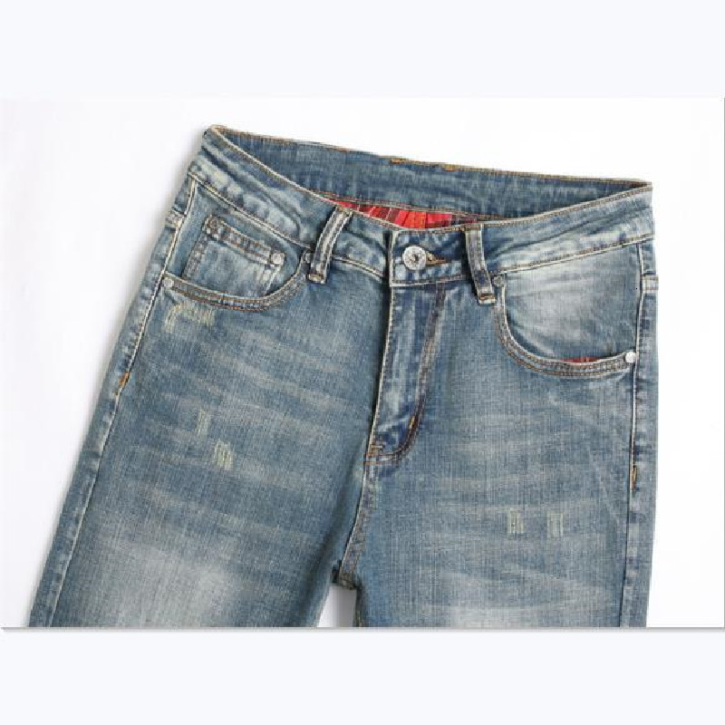 Mens Slim Fit Straight Jeans - Punk Style Embroidered Blue Back Pocket Fashion