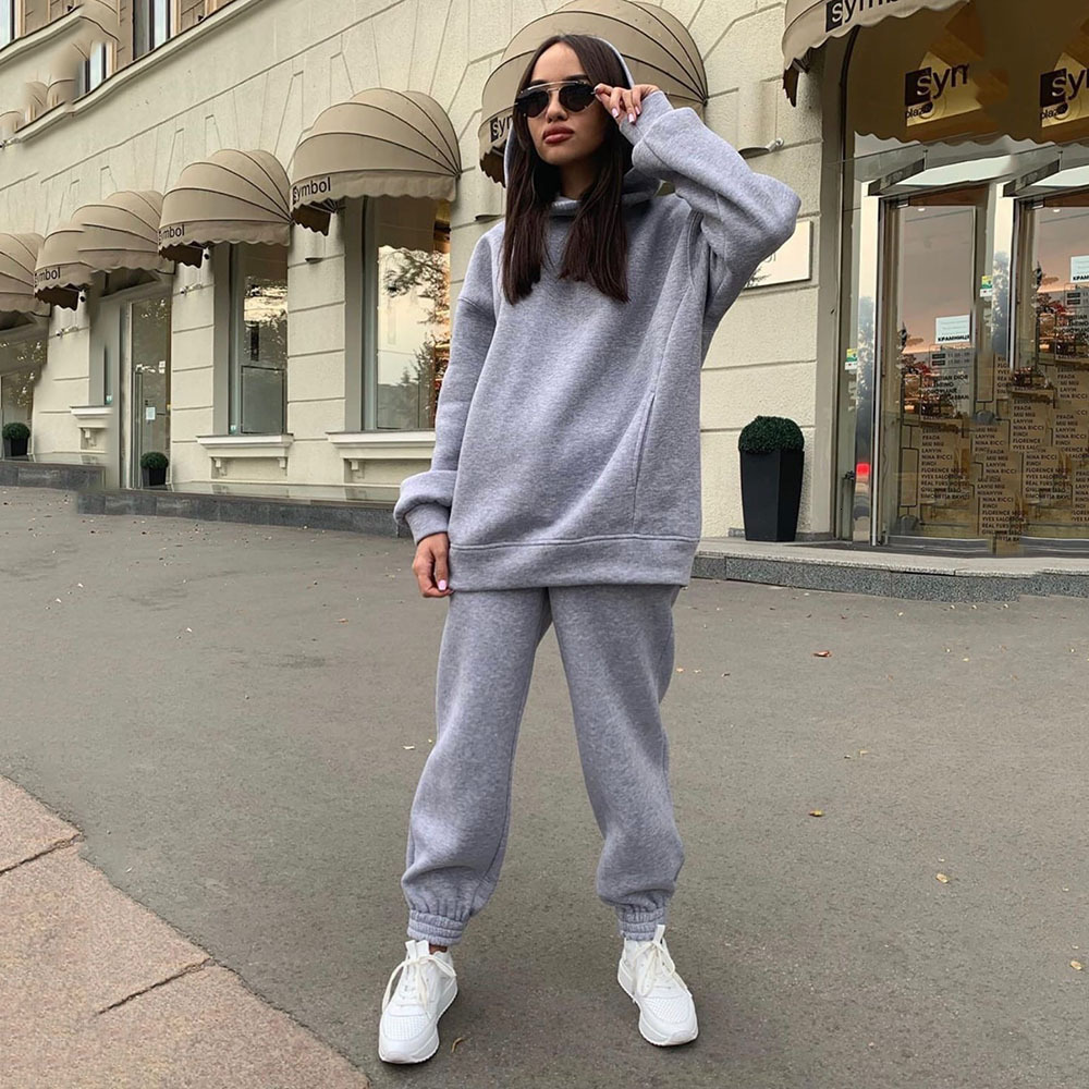 Womens Two Piece Pants Winter Sets Women Tracksuit Casual Suit Autumn Trouser Suits Female Sweatshirt Solid Sports Hoodie Sportswear 230810