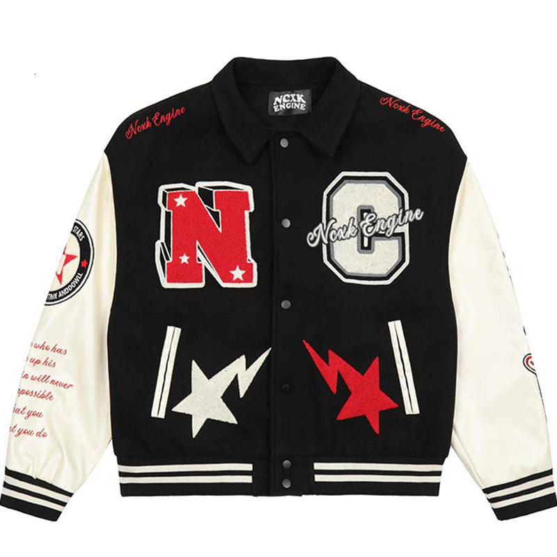 Mens Jackets Men PU Leather Sleeve Varsity Couple High Street Letter Embroidery Color Matching Loose Casual Purple Baseball Outwear 230809