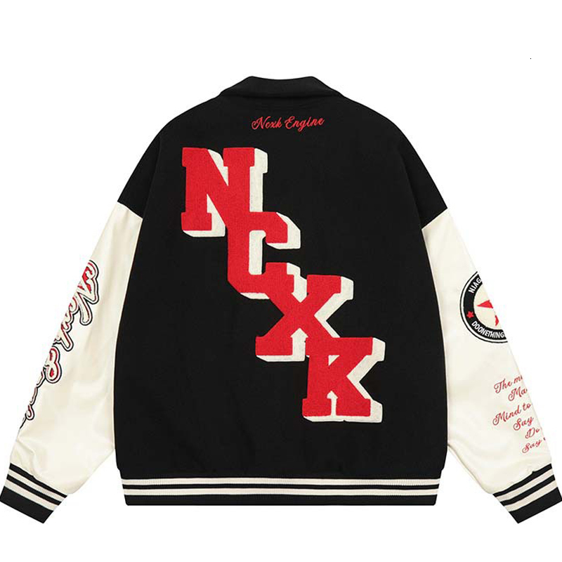 Mens Jackets Men PU Leather Sleeve Varsity Couple High Street Letter Embroidery Color Matching Loose Casual Purple Baseball Outwear 230809