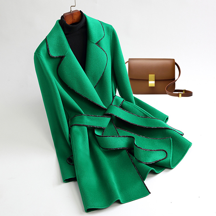 OC440m20# Women's Wrap Coat Winter Commuting Attire Double-sided Cashmere Coat with Medium Length Contrasting Wool
