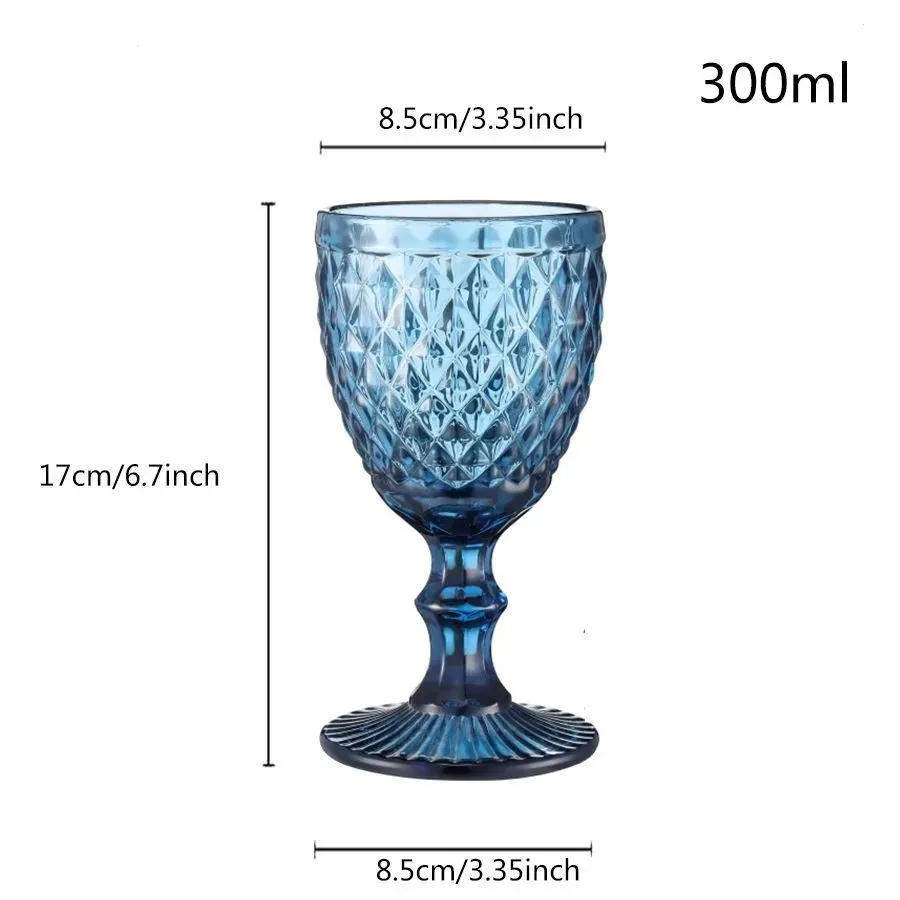 Vintage Wine tail Glass Cups Golden Edge Multi Colored Glassware Wedding Party Green Blue Purple Pink Goblets 10oz FY5509