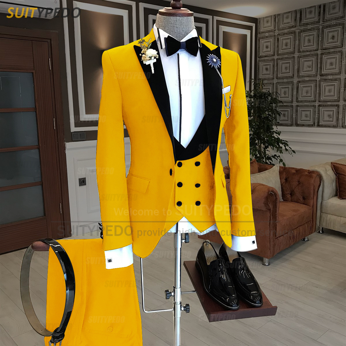 Men's Suits Blazers Orange Mens Slim Fit Fashion Velvet Lapel Blazer Vest Pants 3 Piece Tailormade Classic Homecoming Business Wedding Tuxedo 230