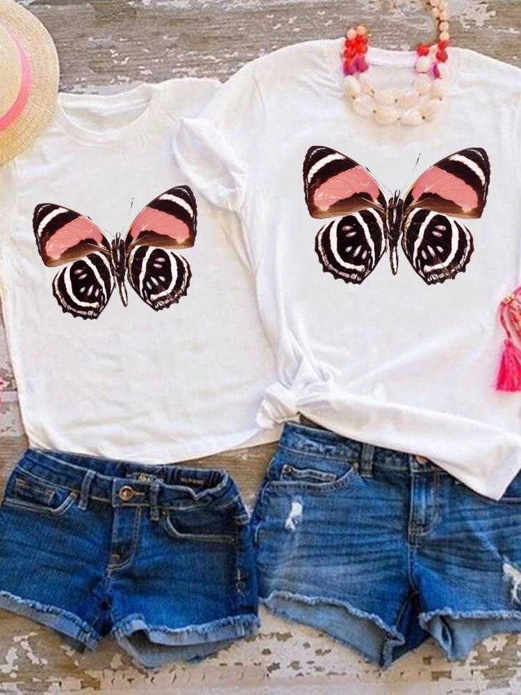 Family Matching Outfits Tee Family Matching Outfits Butterfly Trend New 90s Graphic T-shirt Women Girls Boys Kid Child Summer Mom Mama Clothes Clothin