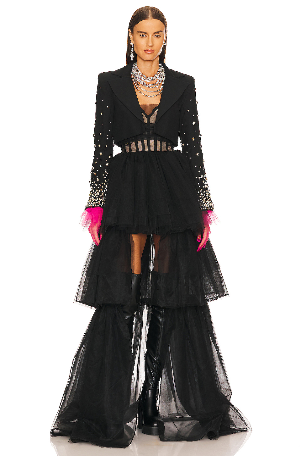 Womens Jackets High Quality Beading Sleeve Black Color Short Suit Coat Fashionable Office Lady Street Wear Women Evening Party Outfit 230809