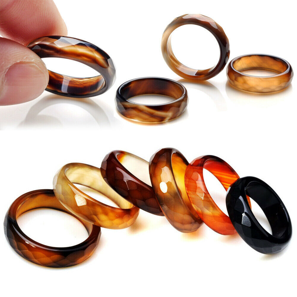 Solitaire Ring Wholesale 50pcs Natural Stone Agates Rings High Quality Texture Gem Finger Individuality Unisex Ring Jewelry 230810