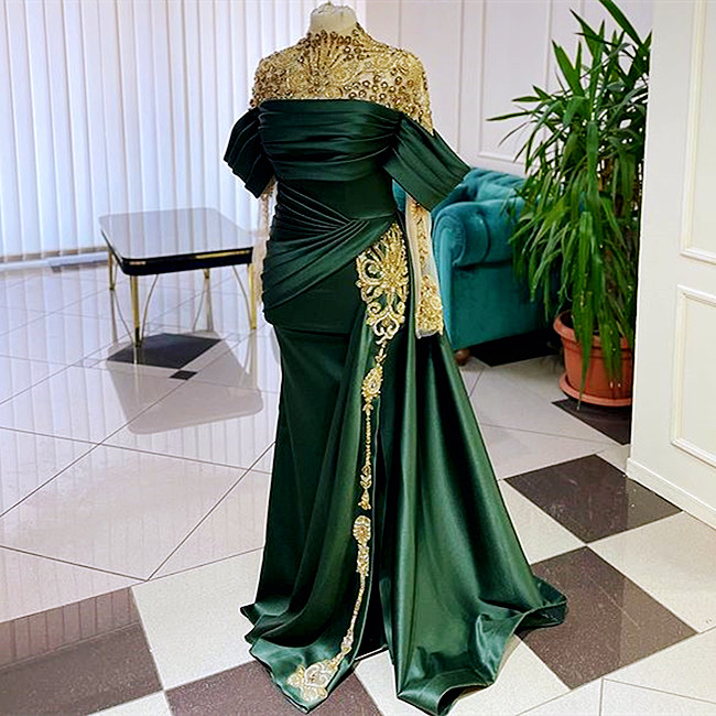 August 2023 Aso Ebi Dark Green Mermaid Prom Dress Lace Beaded Evening Formal Party Second Reception Birthday Engagement Gowns Dresses Robe De Soiree Z