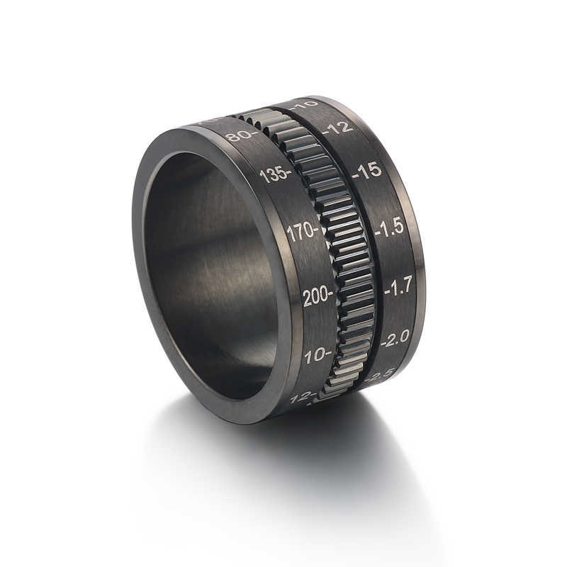 Band Rings Men's Stainless Steel Black Camera Lens Photographers Triple Spinning Band Ring