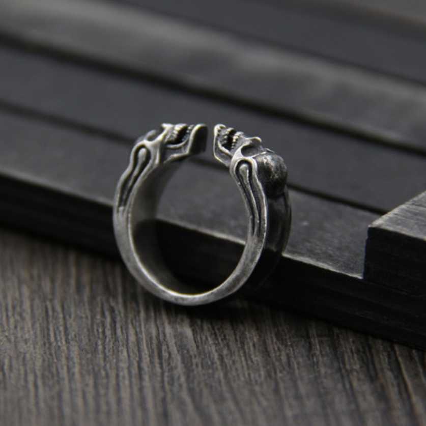 Band Rings Unibabe Pure silver skull Fashion Open Ring men women Real silver Double skull Rings Male 925 silver ring Jewelry gift